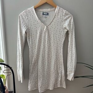 Aerie Cream Stars Long Sleeve Lounge Dress